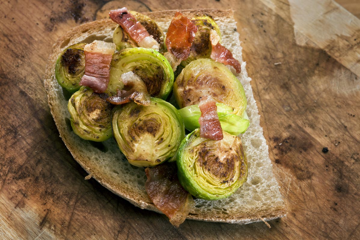 Brussels Sprouts Crostini with Pancetta and Balsamic