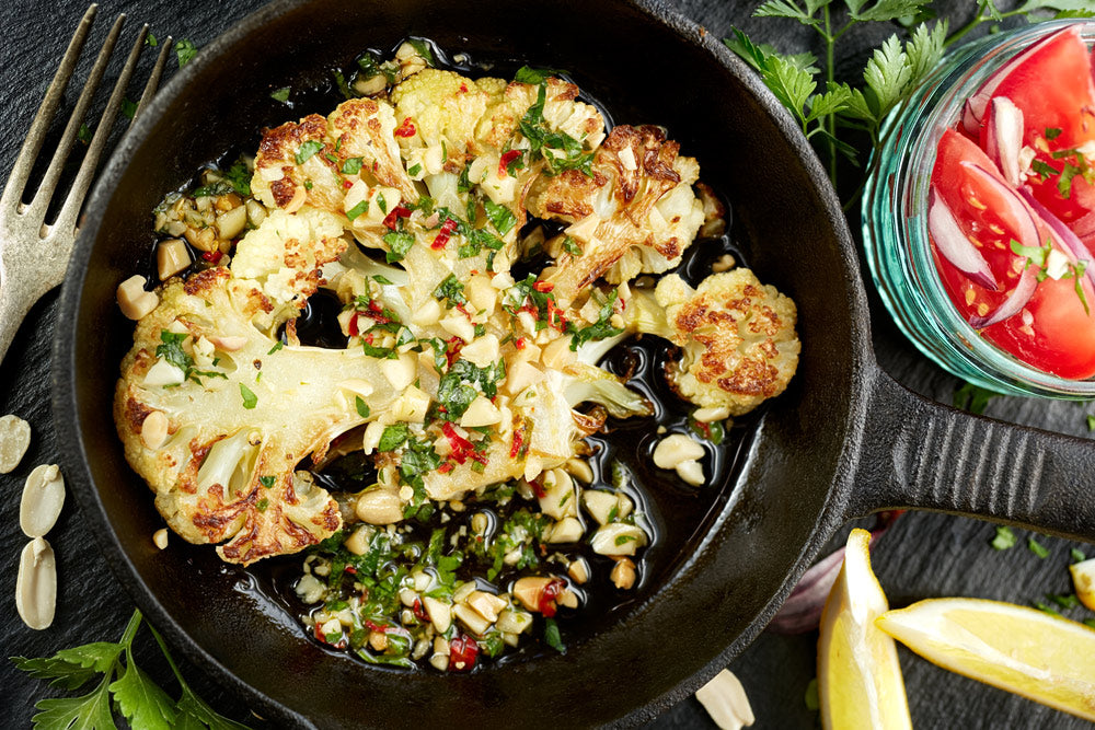 Cauliflower Steaks with Spiced Corn
