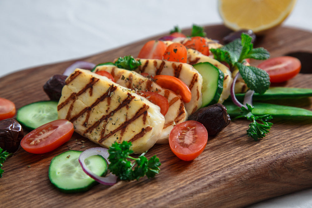 Grilled Halloumi Over Salad