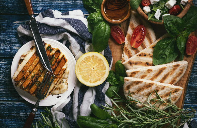 Grilled Halloumi and Greek Salad Wraps
