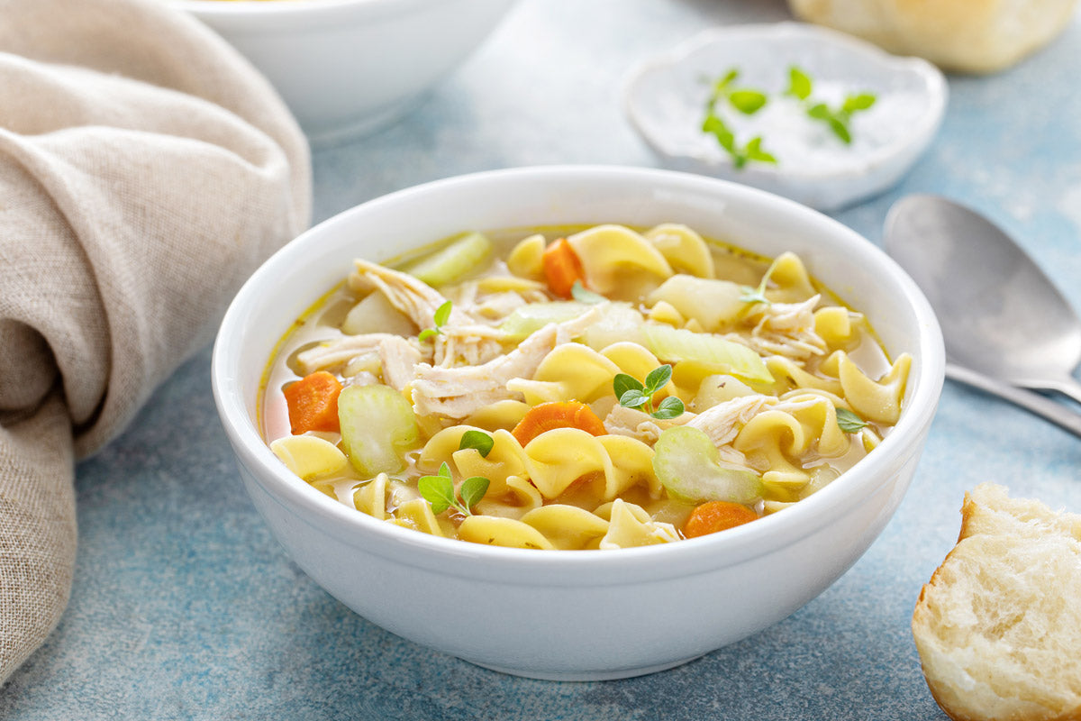 Chicken noodle soup with homemade stock