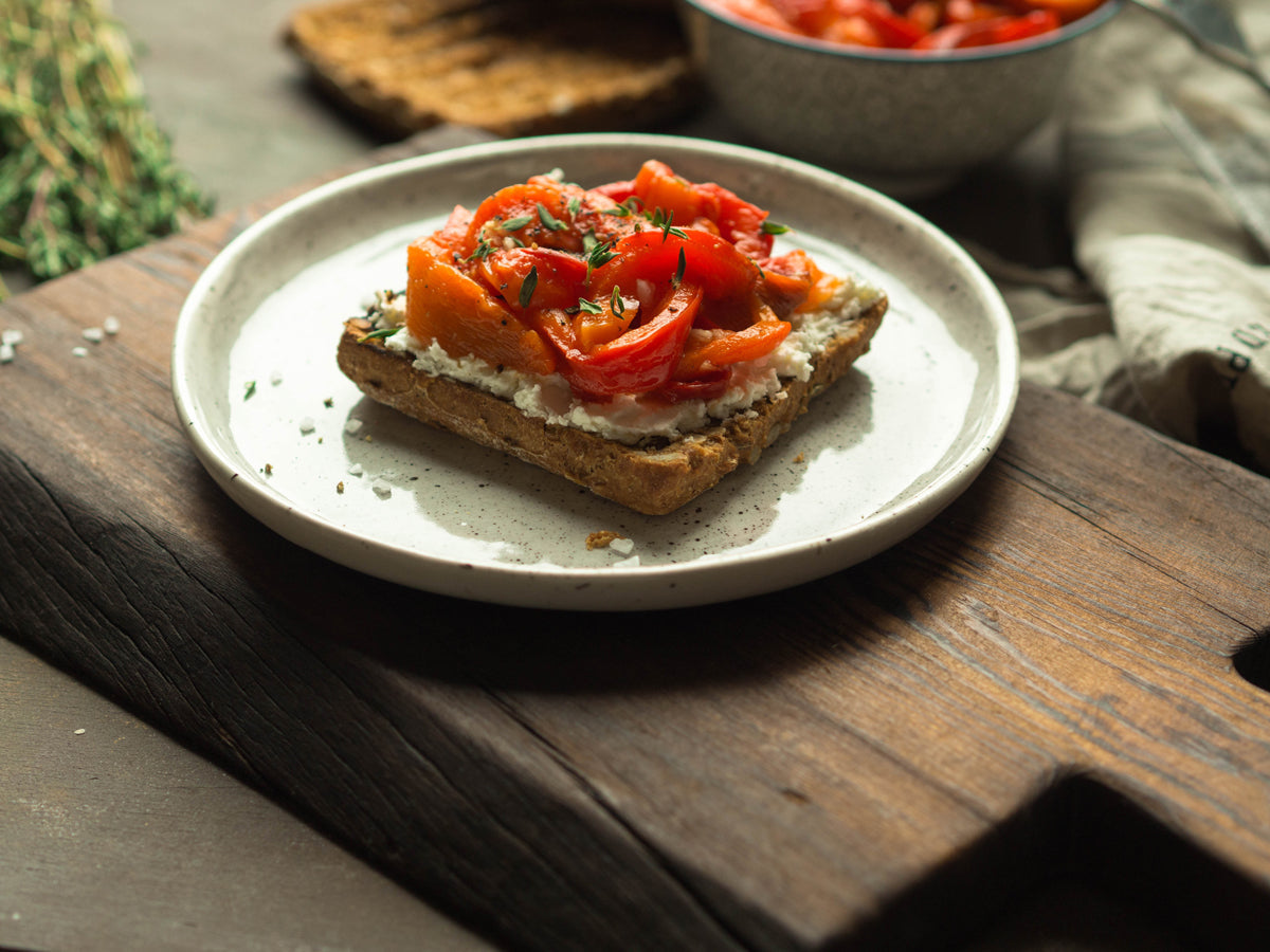 Marinated Piquillo Pepper and Whipped Eggplant Toast