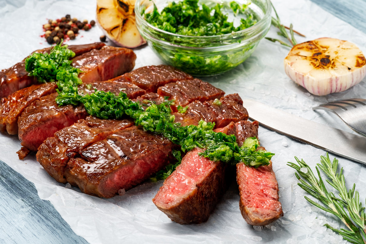 Marinated Rib-Eye Steak with Chimichurri Sauce