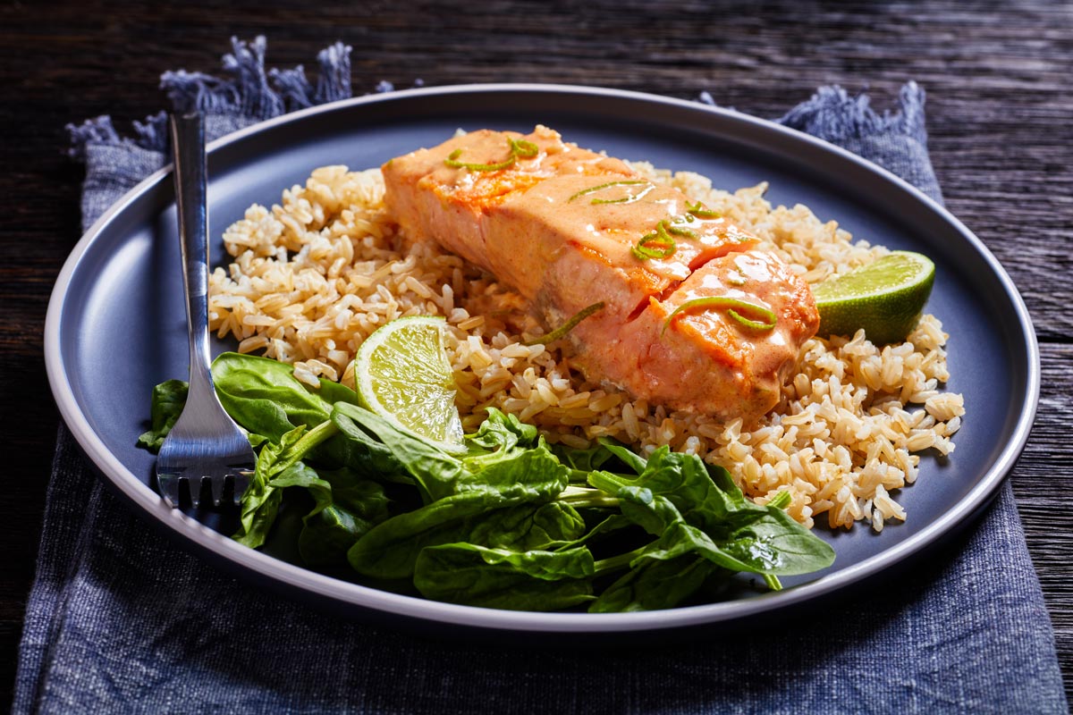 Poached salmon with leek sauce