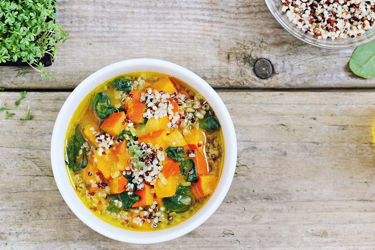 Summer Squash in Tomato Broth with Quinoa Timbales