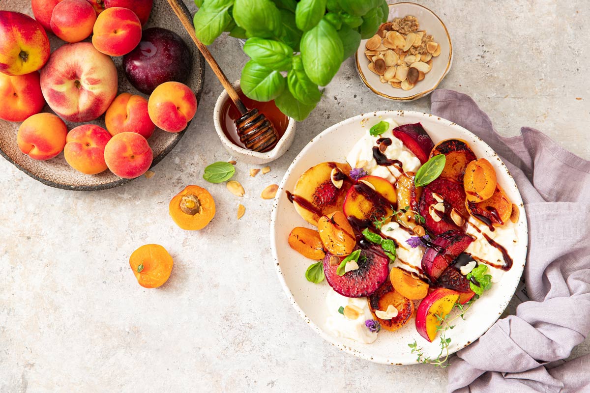 burrata and stone fruit salad