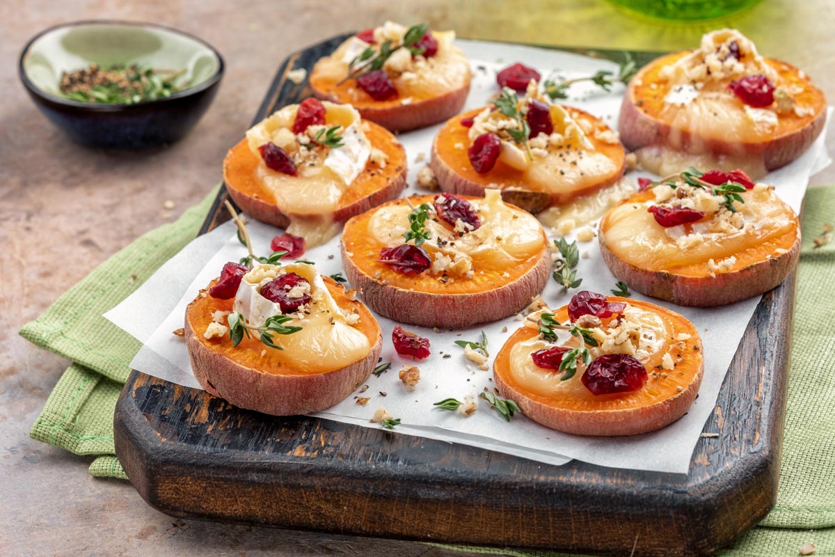 Baked brie and sweet potato bites