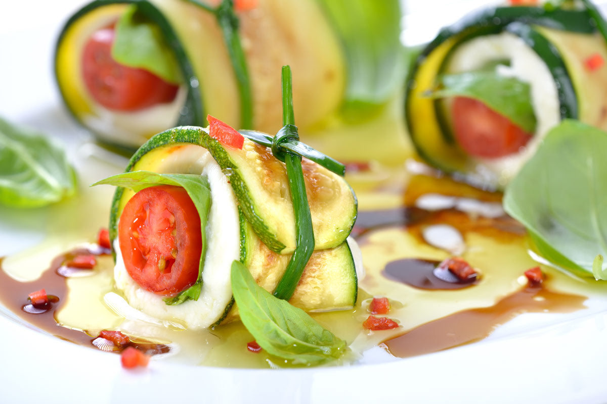 Zucchini-wrapped caprese bites
